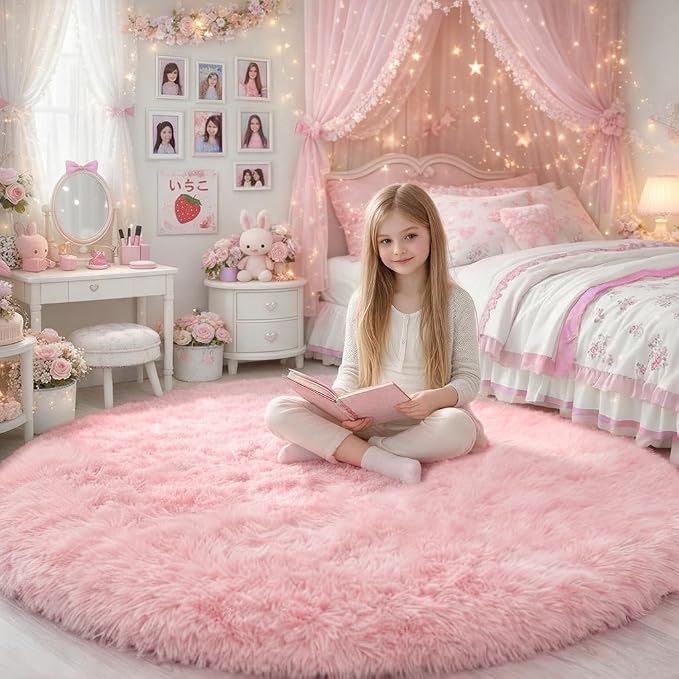 Amdrebio Pink Round Area Rugs 7Ft