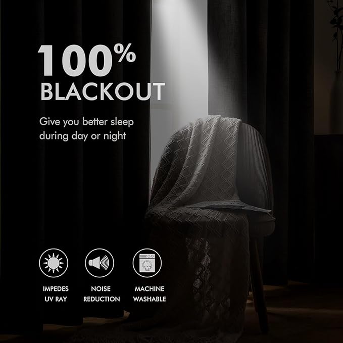 MIULEE Linen Textured Curtains for Bedroom Solid 100% Blackout Thermal