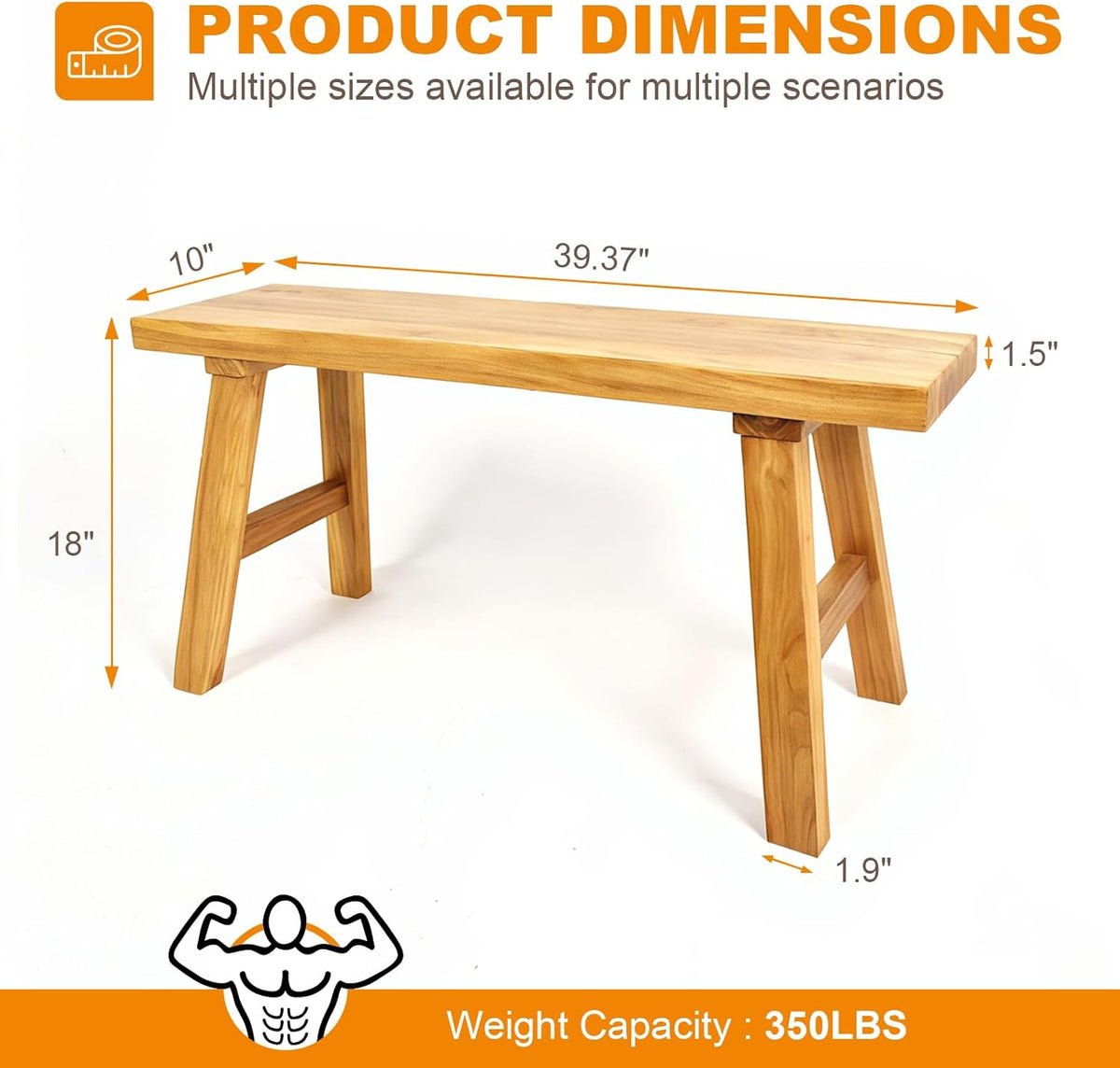 Farmhouse Solid Wood Bench: Long Rustic Indoor Narrow Wooden Bench for Entryway,Living Room, Dining Room,End of Bed,Hallway (39" Lx10 Wx18 H)