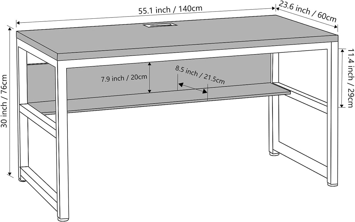 TOPSKY Computer Desk with Bookshelf/Metal Hole Cable Cover 1.18" Thick Desk (55", Espresso Gray)