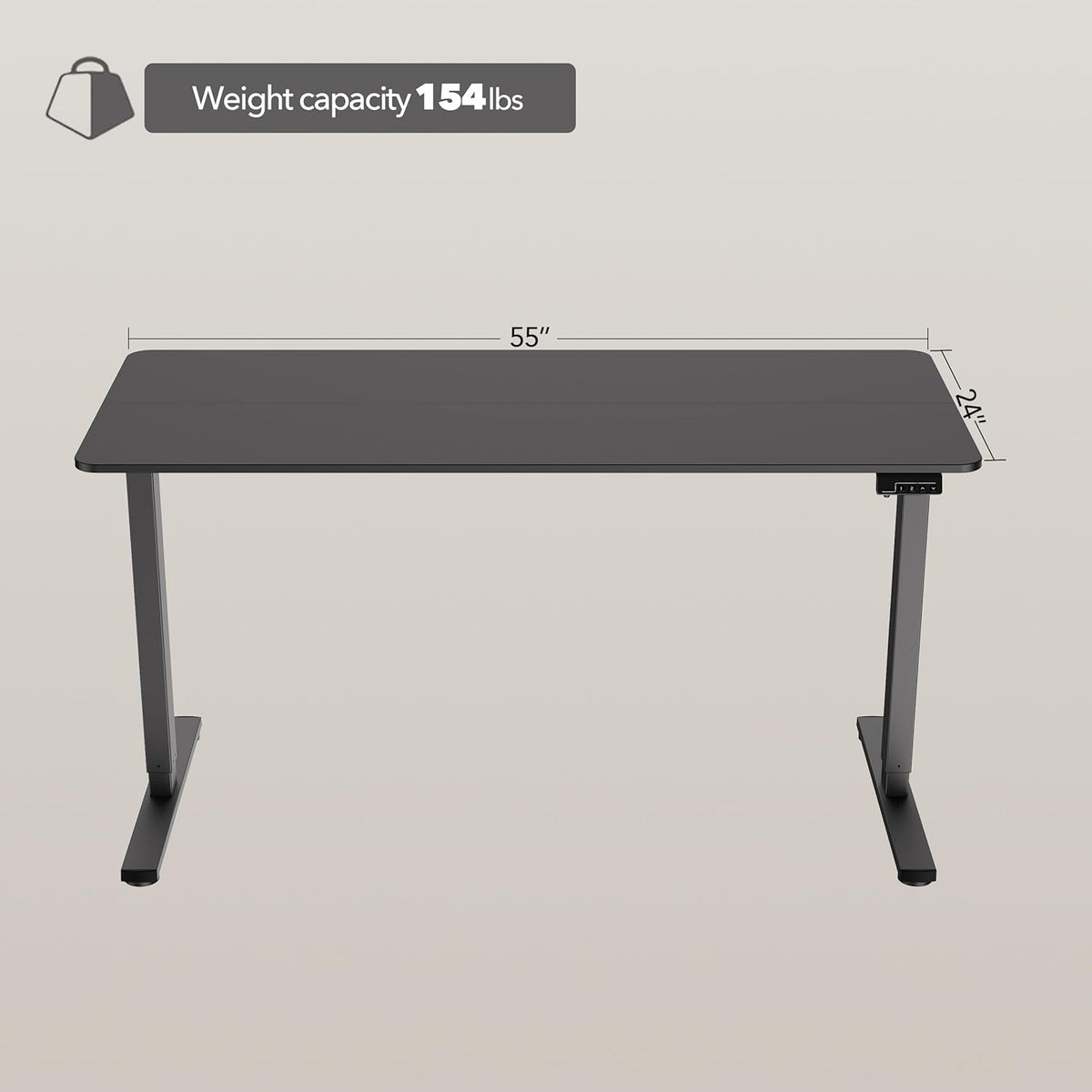 Electric Standing Desk Adjustable Height, 55x24 Inches Sit Stand up Desktop for Home Office, Ergonomic Rising Computer Table with Memory Preset, Black