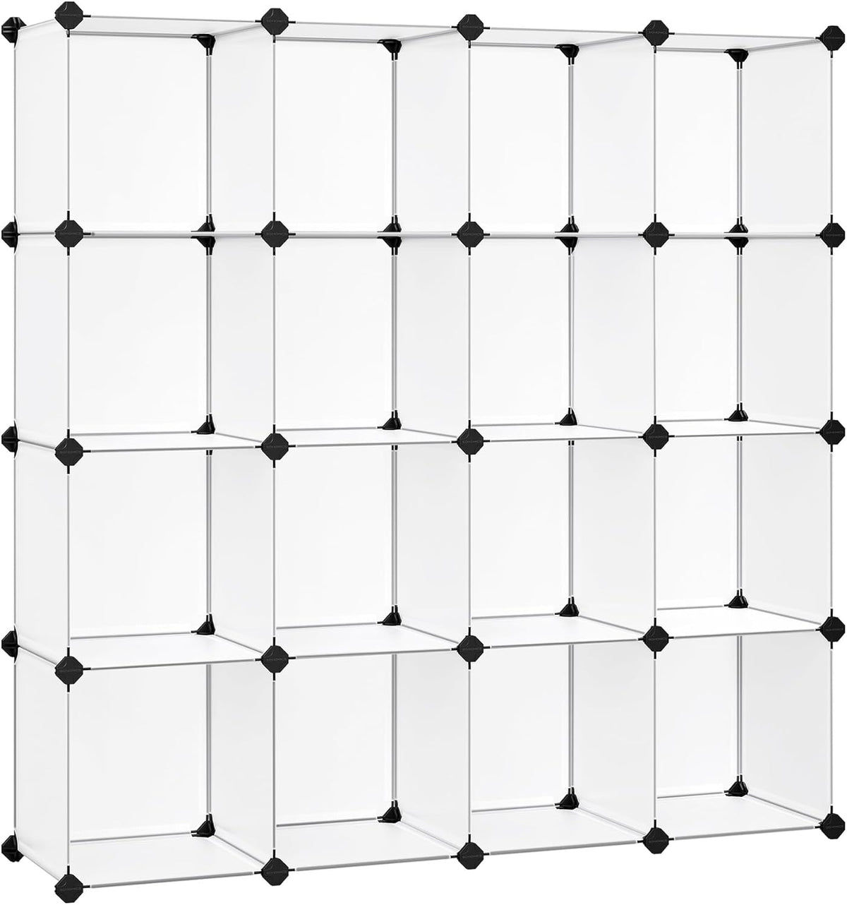SONGMICS Cube Storage Organizer, Set of 16 Plastic Cubes, Book Shelf, Closet Organizers and Storage, Room Organization, Bedroom Living Room, 12.2 x 48.4 x 48.4 Inches, White ULPC44L