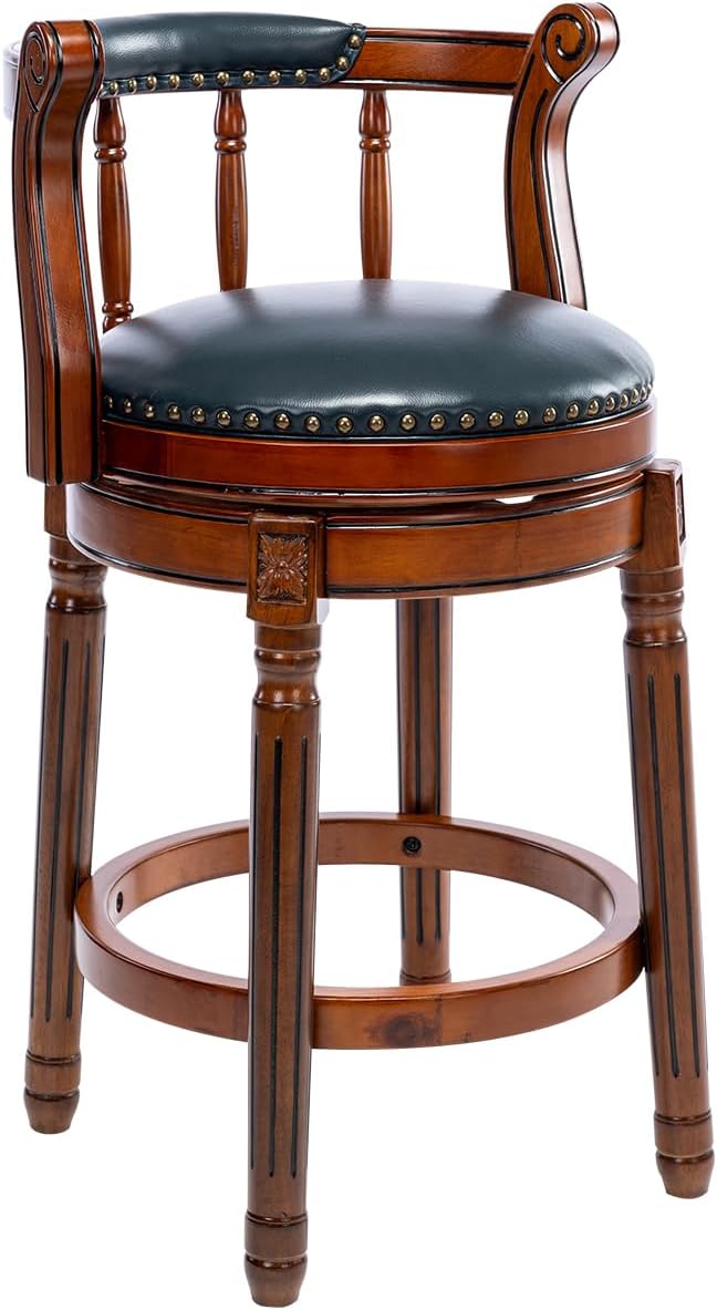Cow top Leather Wooden Bar Stools, 360 Degree Swivel Bar Height Chair with Backs for Home Kitchen Counter, Morden Chair Barstools (Dark Blue 1pc, Counter Height-Seat Height 26”)
