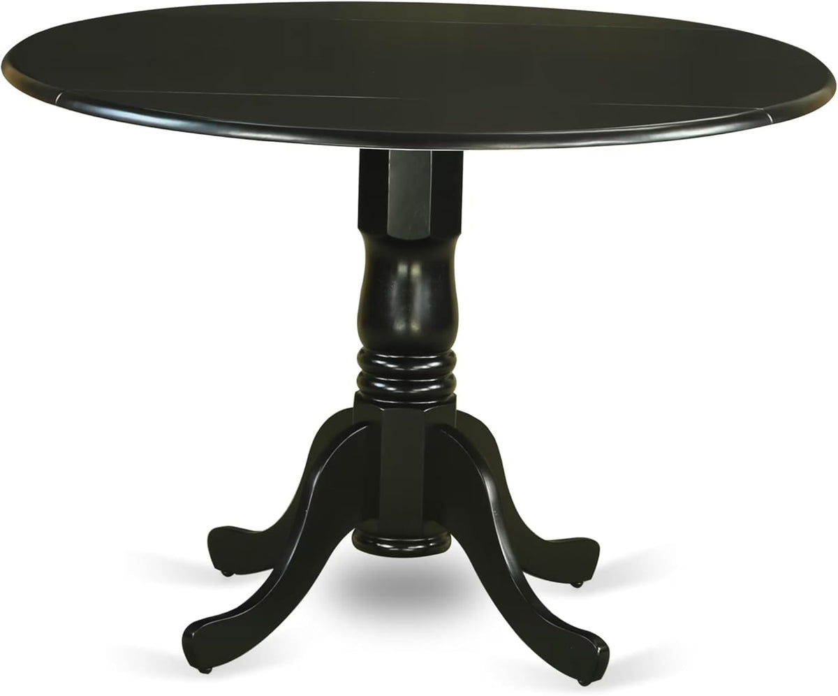 East West Furniture DLAV5-BLK-LC 5 Piece Modern Dining Table Set Includes a Round Wooden Table with Dropleaf and 4 Faux Leather Upholstered Dining Chairs, 42x42 Inch, Black