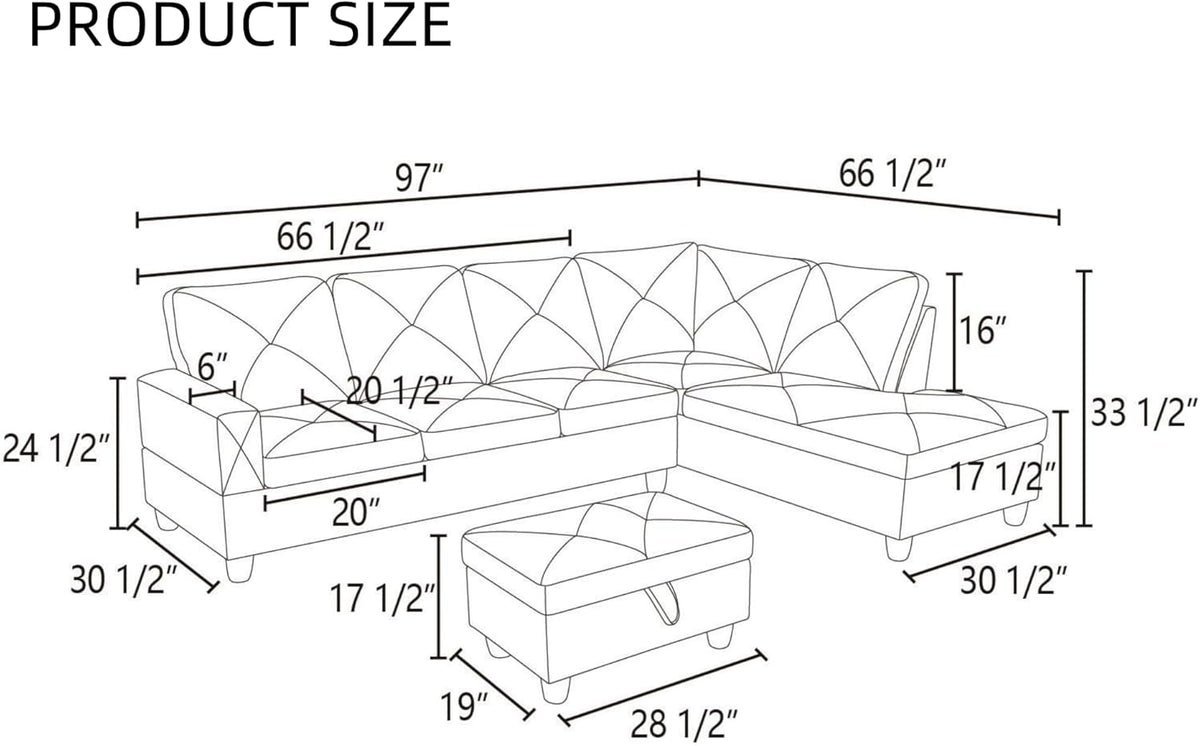 L Shaped Sectional Couches, Modern Modular Sectional Sofa for Living Room Bedroom Furniture, Cozy 4 Seat Couch with Ottoman Storage & Chaise, Brown