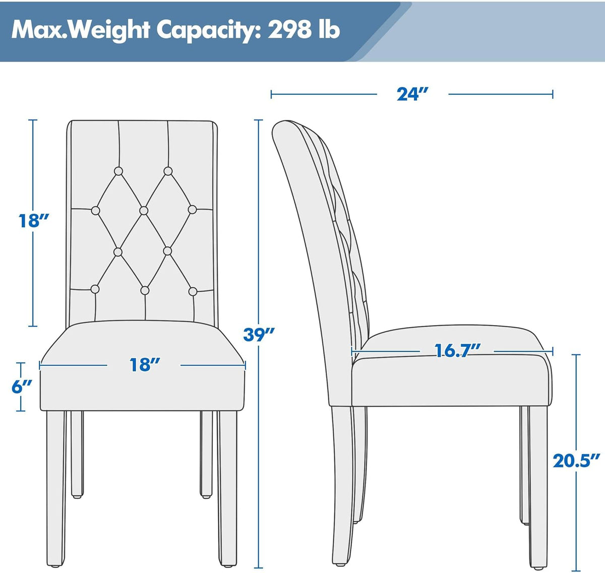 Yaheetech Dining Chairs Set of 6 Modern Style Faux Leather Dining Room Chairs with Solid Wood Legs and Button Tufted Padded for Home Kitchen, Gray