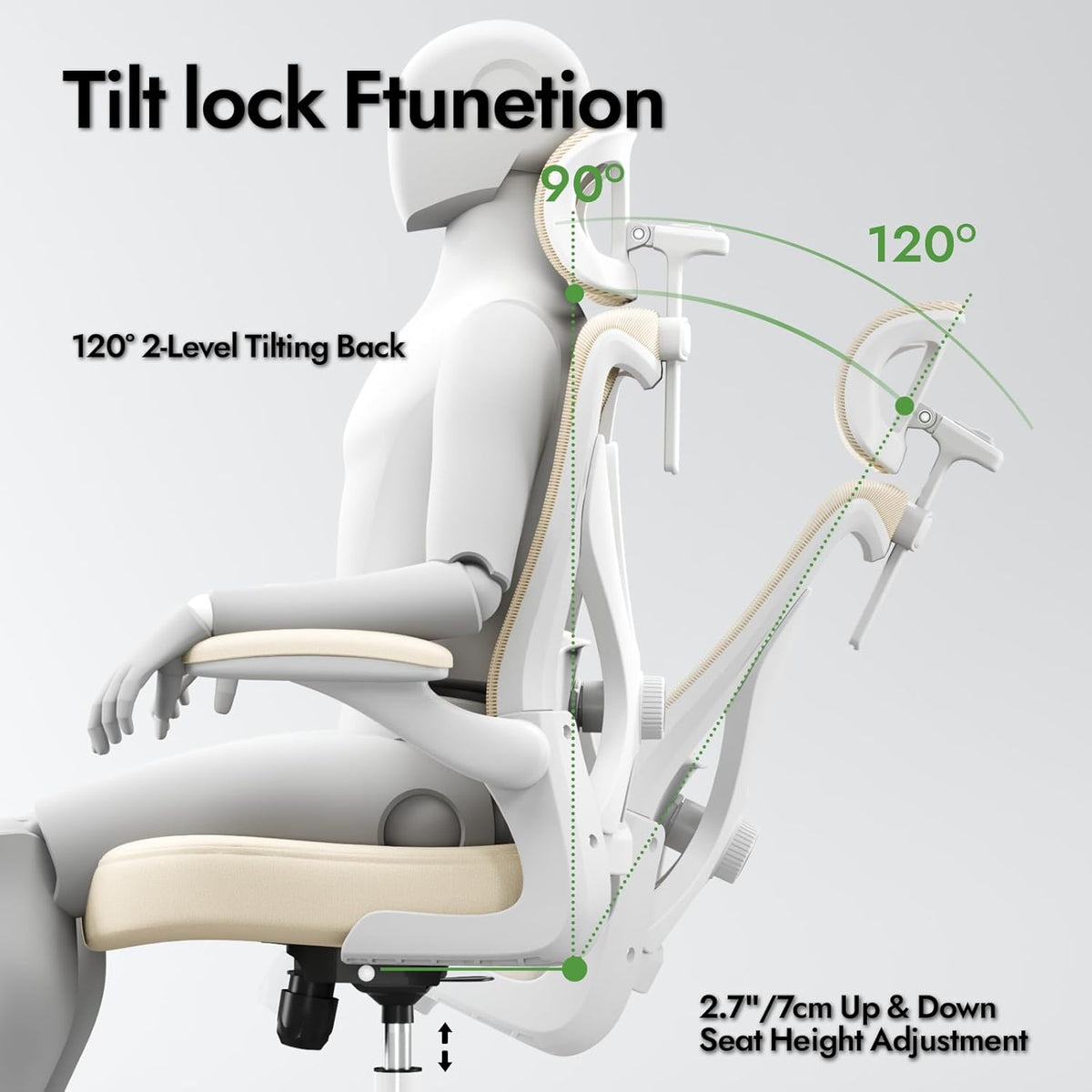 Ergonomic Office Chair - X-Shaped Computer Desk Chair Comfy, Gaming Chair, Office Chair with Lumbar Support, Mesh Office Chairs with Headrests, Desk Chair for Long Hours (White Beige)