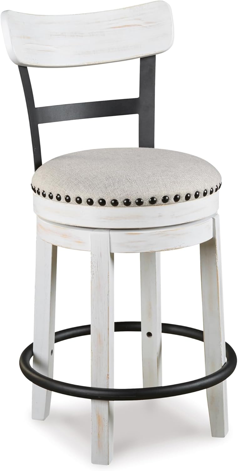 Signature Design by Ashley Valebeck 24.5" Modern Swivel Counter Height Barstool, Whitewash