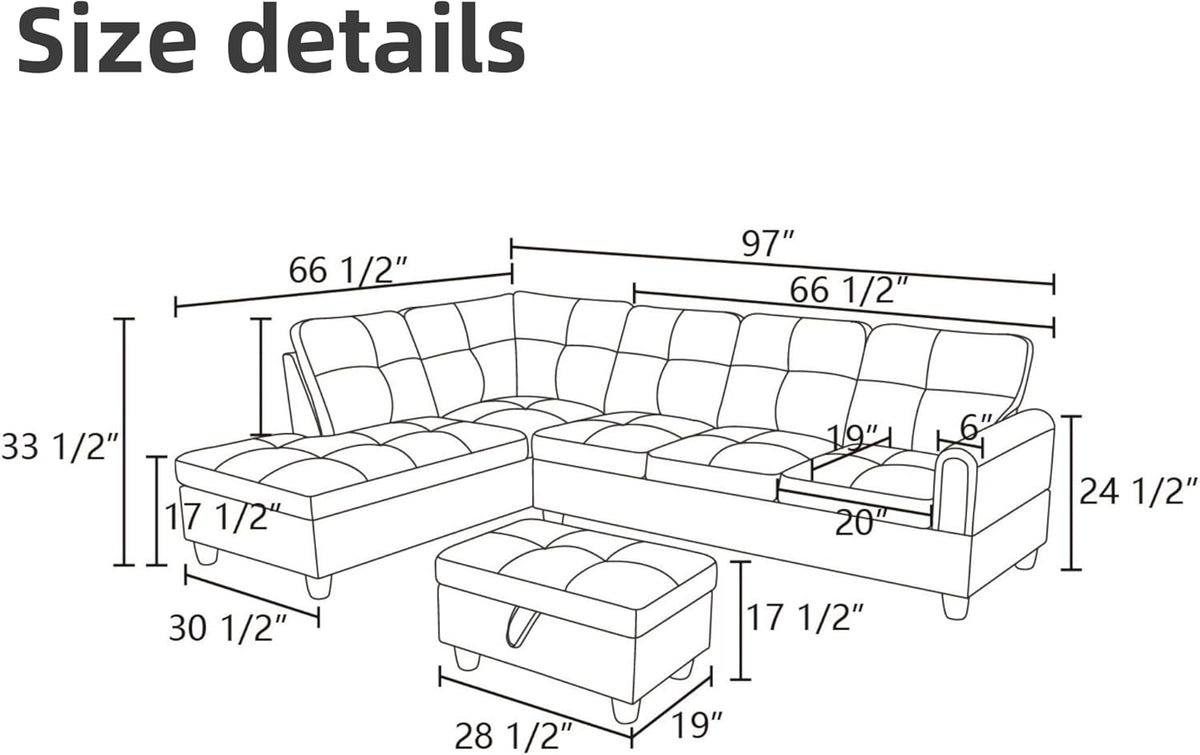 L Shaped Sectional Couches, Leather Couch Modular Sectional Sofa with Ottoman Storage, Modern L Shaped Couch with Chaise for Living Room Bedroom Apartment Furniture, Orange
