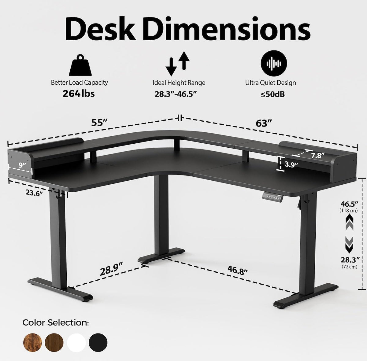 Agilestic L Shaped Standing Desk, Corner Desk with Monitor Shelf, Adjustable Height Gaming Table, Sit Stand Up Table, 63 x 55 Inch Home Office Computer Workstation, Splice Board, Black