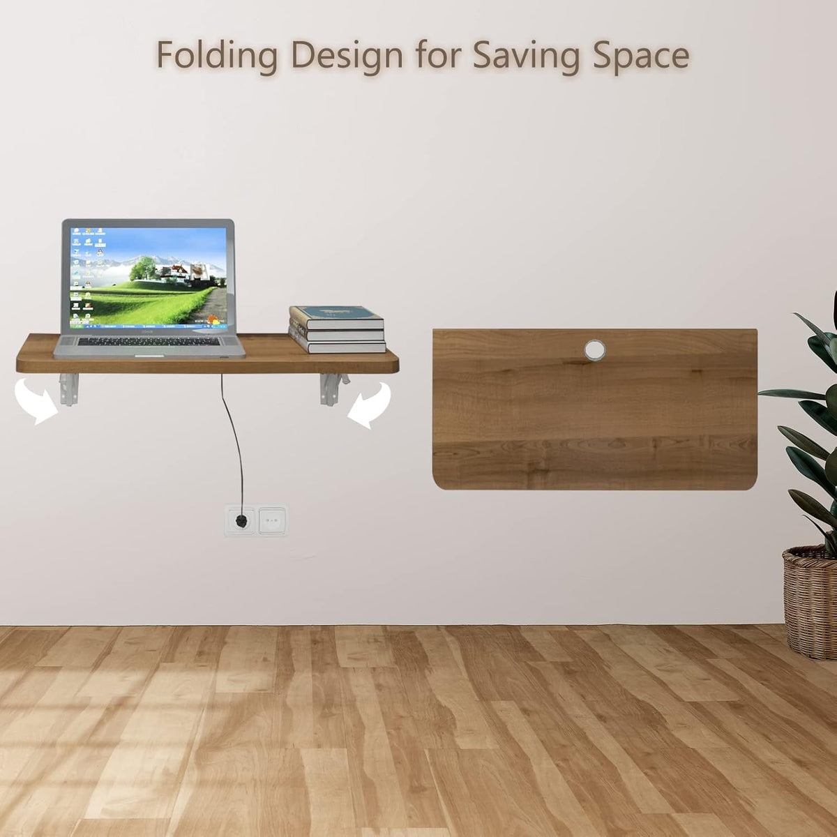 Pmnianhua 31'' Wall Mounted Drop Leaf Table, Folding Table, Fold Down Wall Desk, Floating Desk for Home Office, Small Space (Walnut)