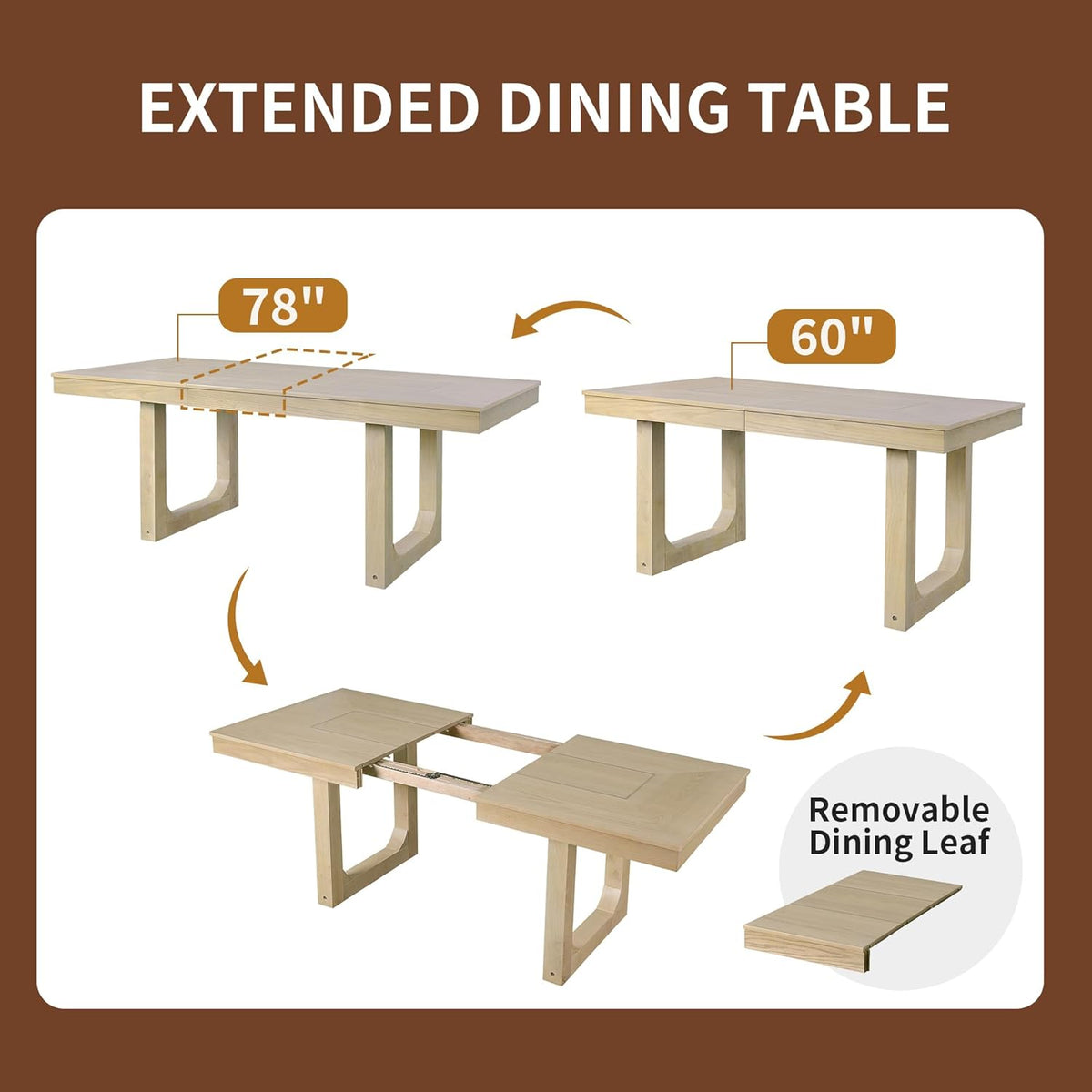 Merax 7 Piece Extendable Wooden Dining Table Set, Farmhouse Extendable with 18" Move Leaf, 78" Rustic and 6 Upholstered Chairs for Kitchen Room, Natural