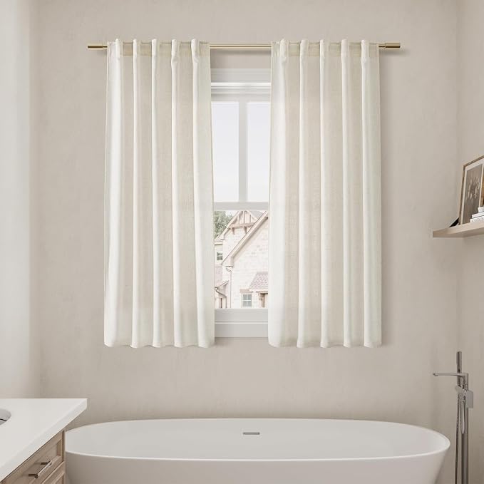 Nanspring 60 Inch Length Linen Curtains Cream Semi Sheer Light Filtering Back