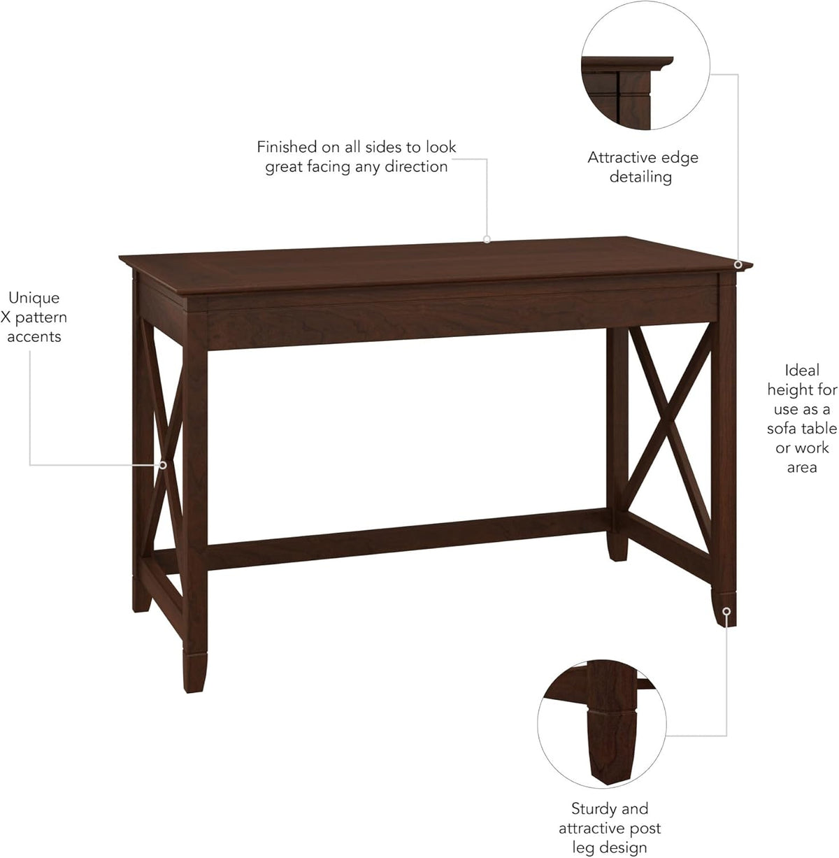 Bush Furniture Key West Writing Desk for Home Office in Bing Cherry 48W Small Modern Farmhouse Table