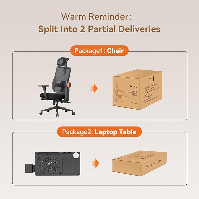 Newtral Ergonomic Office Chair with Laptop Tray - Desk Chair with 4D Armrests, Dynamic Lumbar Support, ComFootrest & 136° Recline - High Back Executive Chair for Home Office (with Laptop Desk)