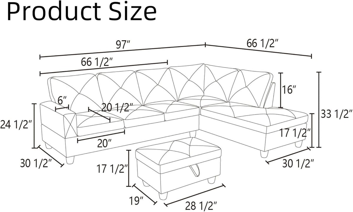 Modular Sectional Couch, L Shaped Couch with Storage, Convertible Sofa with Ottomans, Modern Sectional Sofa for Living Room and Office, Red