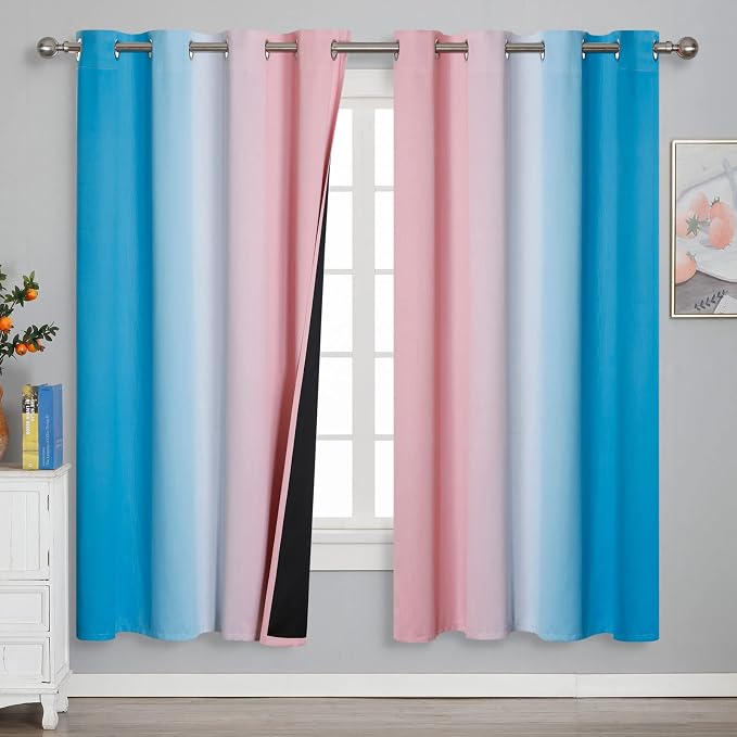 Estelar Textiler Ombre Pink and Blue Blackout Curtains 72 Inch Length 2 Panels