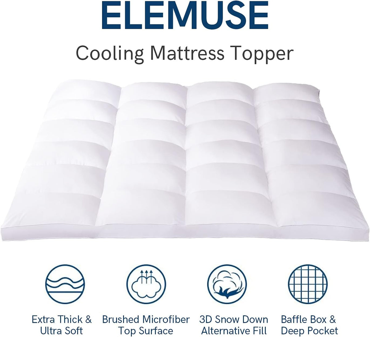 ELEMUSE Full XL Mattress Topper for Back Pain, Extra Thick Mattress Pad Cover, Plush Soft Pillowtop with Elastic Deep Pocket, Overfilled Down Alternative Filling