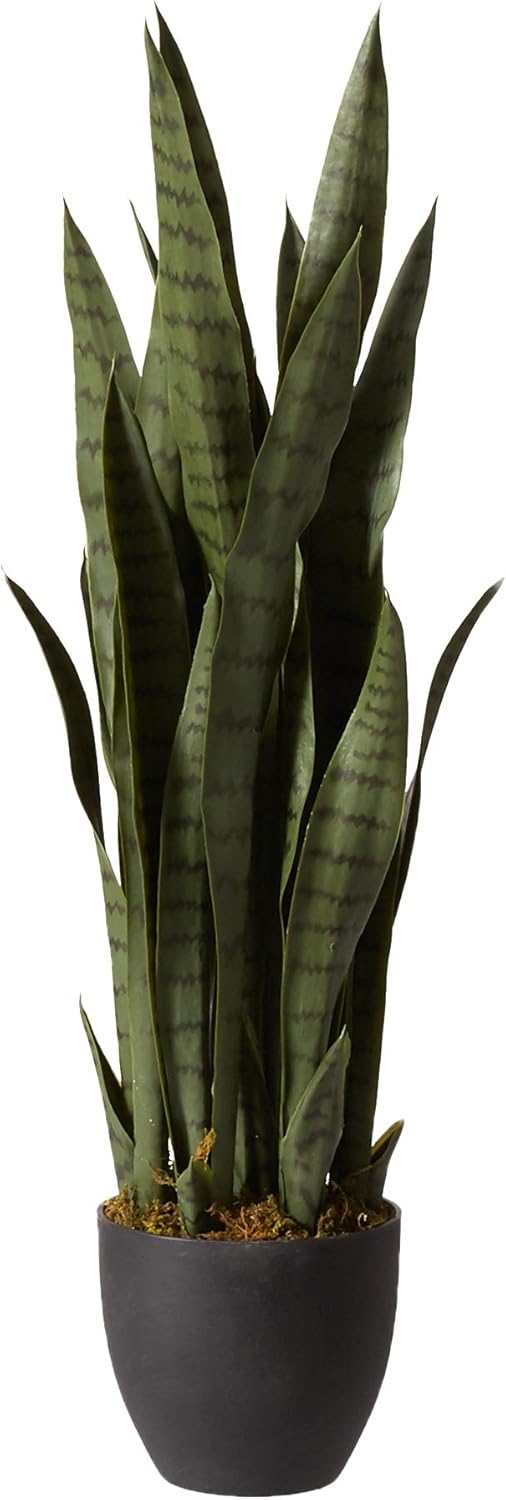Nearly Natural, Green 4855 35in. Sansevieria with Black Planter