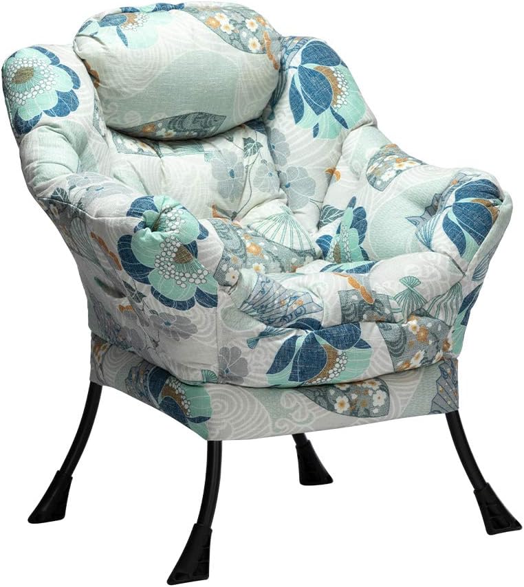 HollyHOME Modern Fabric Large Lazy Chair, Accent Oversized Comfy Reading Chair, Thick Padded Cozy Lounge Chair with Armrest, Steel Frame Leisure Sofa Chair for Living Room, Bedroom, Dorm, Fan Print