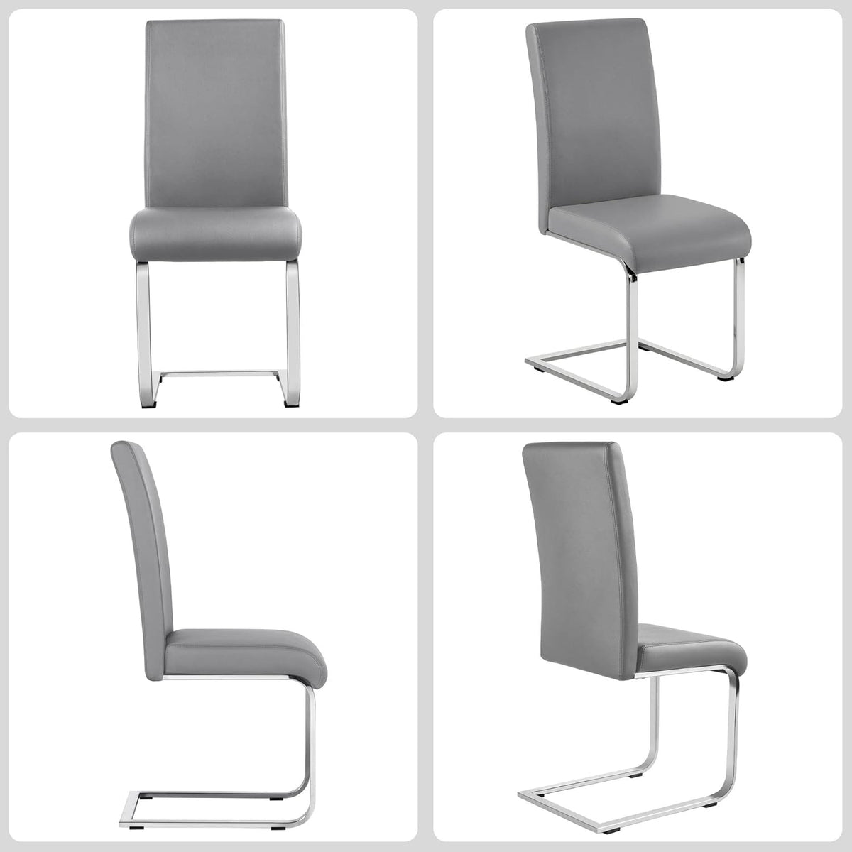 Yaheetech Dining Chairs Set of 6 Modern Faux Leather Upholstered Dining Room Chairs with High Back and Metal Chrome Legs for Kitchen/Living Room/Restaurant, Light Gray