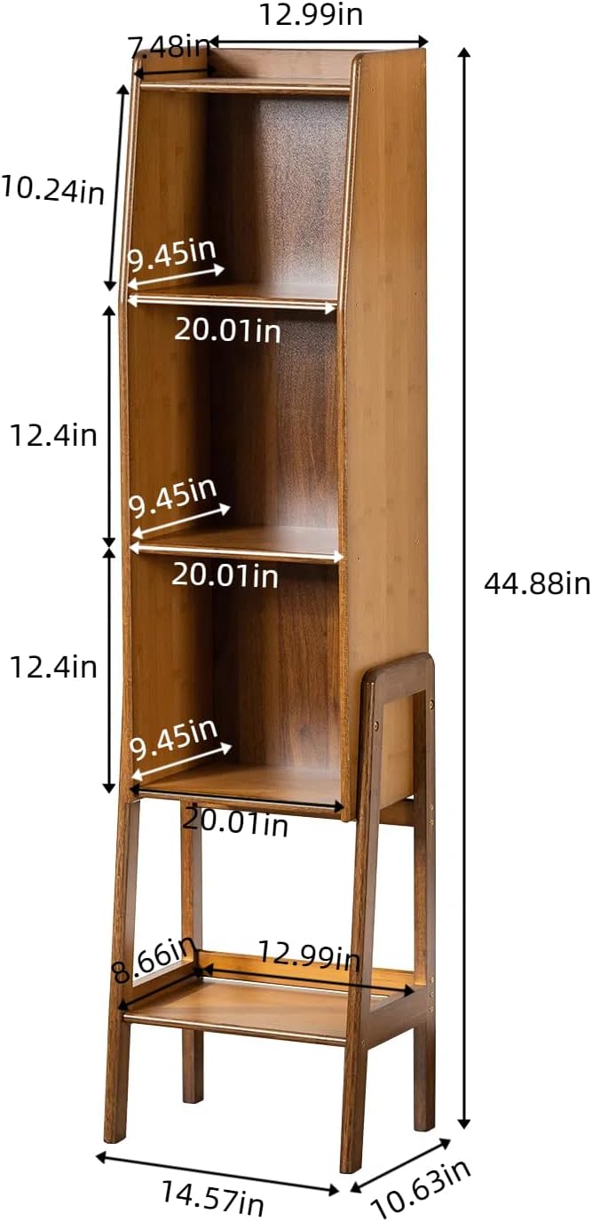 4-Tier Bamboo Bookshelf - Wood Bookcase Organizer with Open Shelves for Living Room & Home Office-Walnut Large