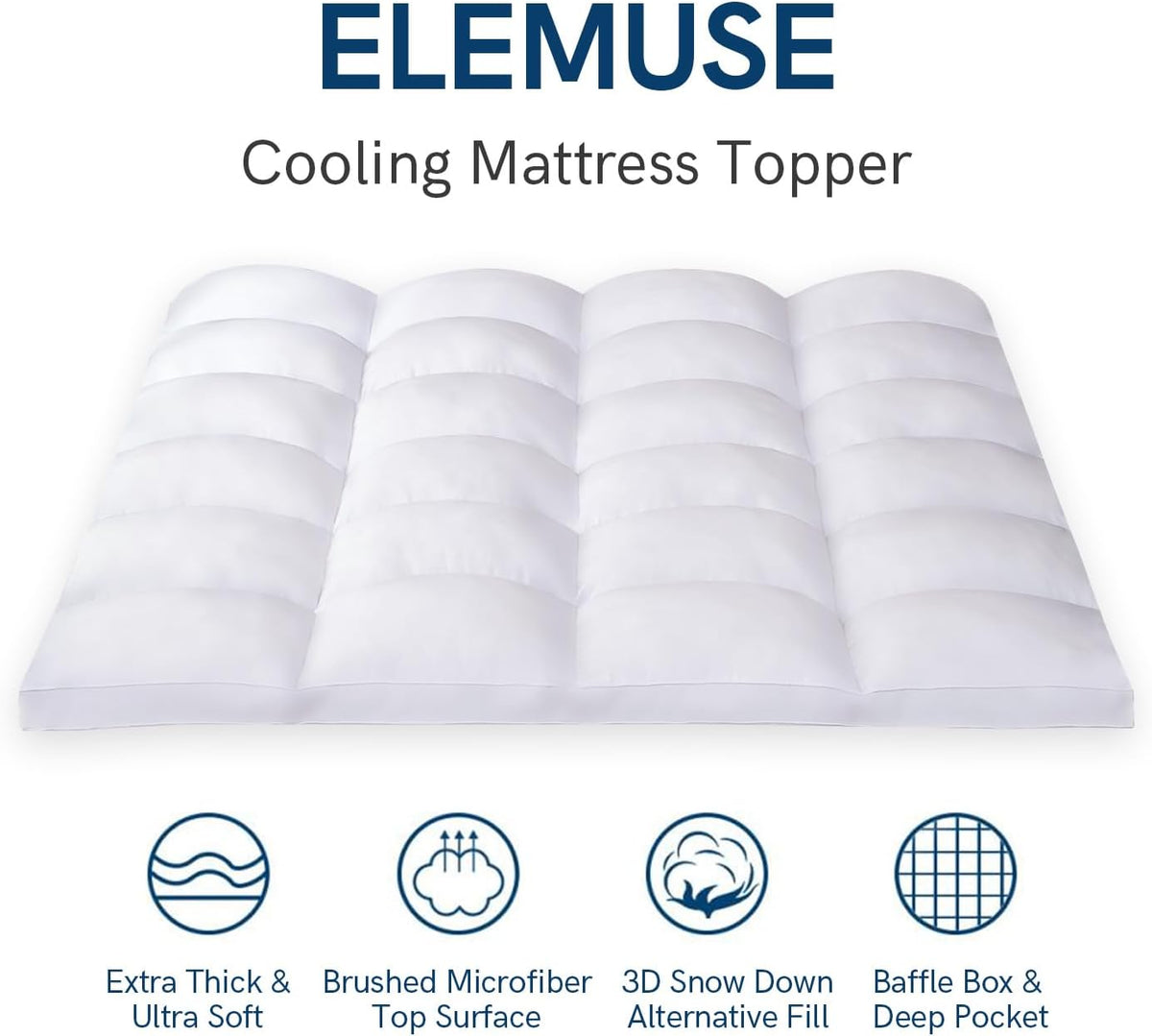 ELEMUSE Full Mattress Topper for Back Pain, Extra Thick Mattress Pad Cover, Plush Soft Pillowtop with Elastic Deep Pocket, Overfilled Down Alternative Filling
