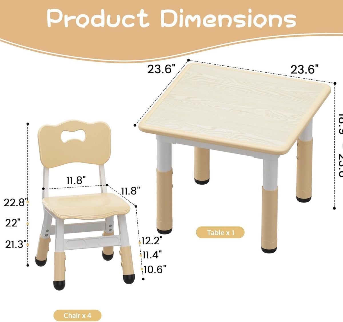 GarveeHome Toddler Table and 4 Chairs Set with Graffiti Desktop, Height Adjustable Kids Table and Chairs Set with Storage, Non-Slip Legs, Kids Activity Table for Home, Nursery, for Age 2-10
