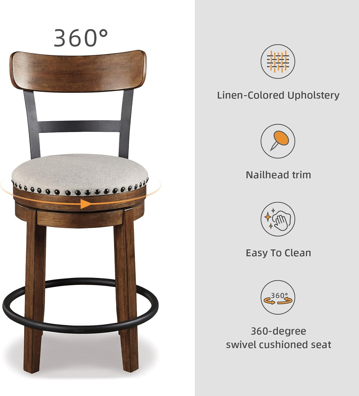 Signature Design by Ashley Valebeck Rustic Farmhouse 24.5” Counter Height Swivel Bar Stool, Brown