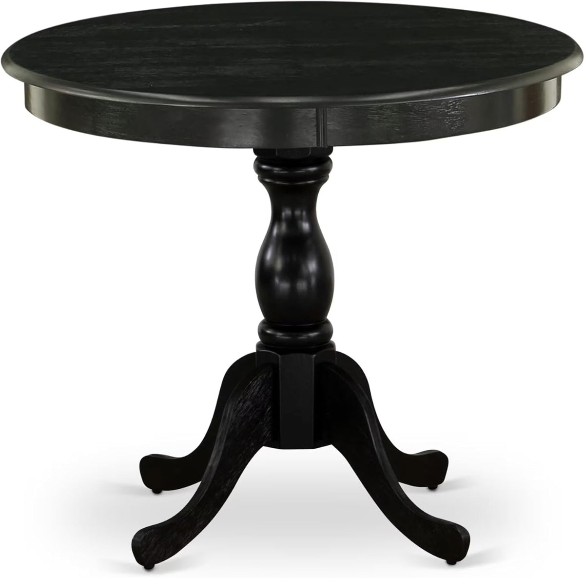 East West Furniture AMSI3-ABK-48 3 Piece Modern Dining Table Set Contains a Round Kitchen Table with Pedestal and 2 Coffee Linen Fabric Parsons Dining Chairs, 36x36 Inch, Wirebrushed Black