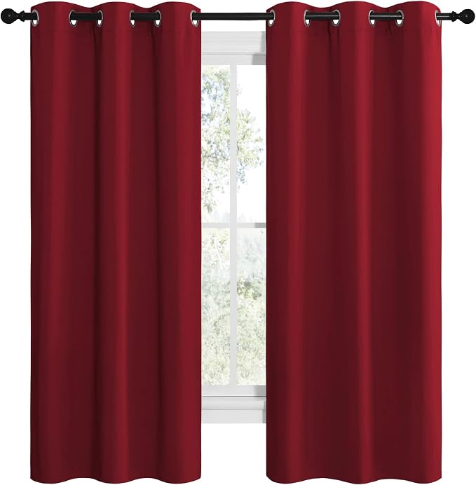 NICETOWN Christmas Burgundy Red Kitchen Blackout Curtain Panels, Thermal
