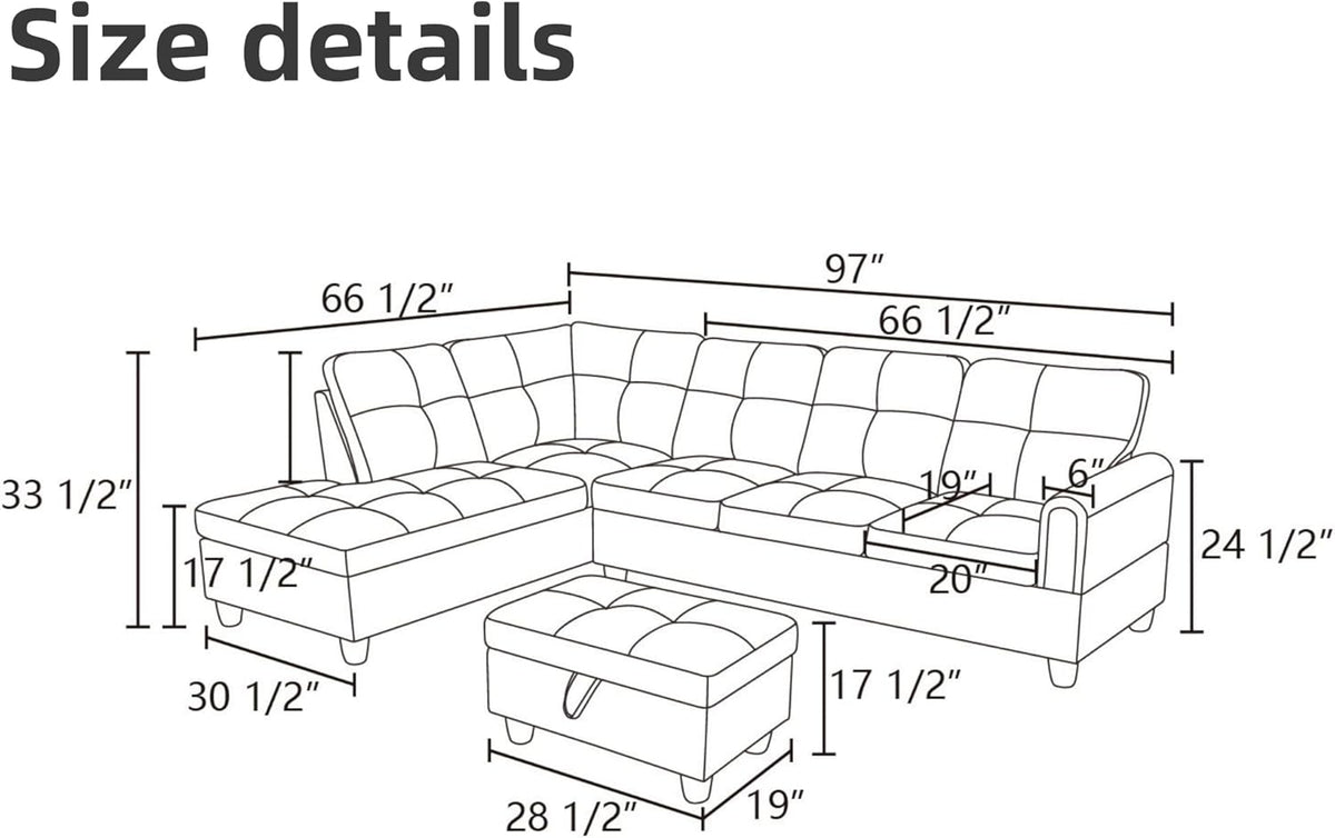 L Shaped Sectional Couches, Leather Couch Modular Sectional Sofa with Ottoman Storage, Modern L Shaped Couch with Chaise for Living Room Bedroom Apartment Furniture, Gray