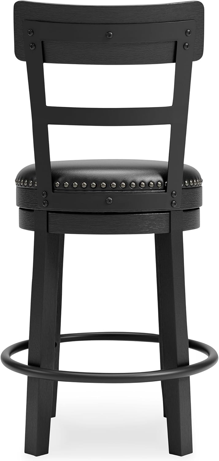 Signature Design by Ashley Valebeck Faux Leather Pub Height Swivel Barstool, 24.38" Seat Height, Black