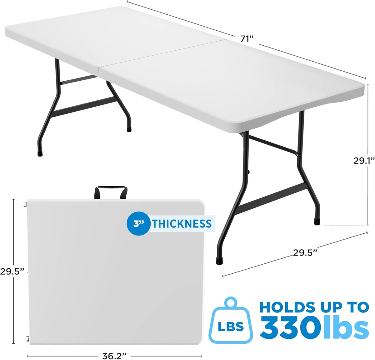 Sorfey Folding Table 6-Foot X 30 inch, White Plastic