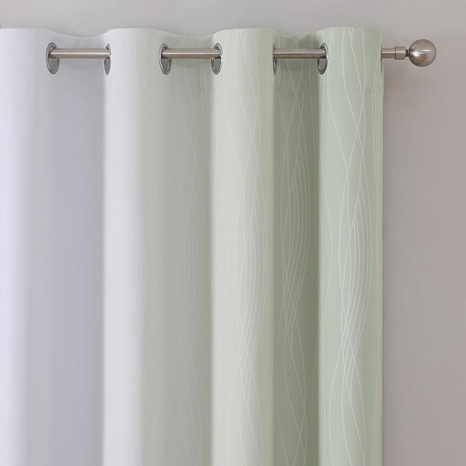 Estelar Textiler Sage Green and Greyish White Gradient Blackout Curtains