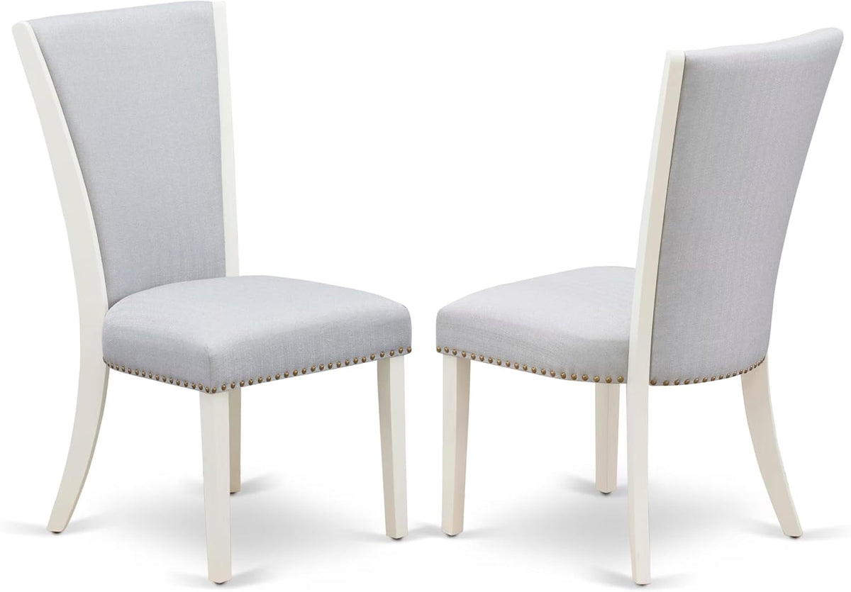 East West Furniture V027VE005-5 5 Piece Dinette Set for 4 Includes a Rectangle Dining Room Table with V-Legs and 4 Grey Linen Fabric Upholstered Parson Chairs, 40x72 Inch, Multi-Color