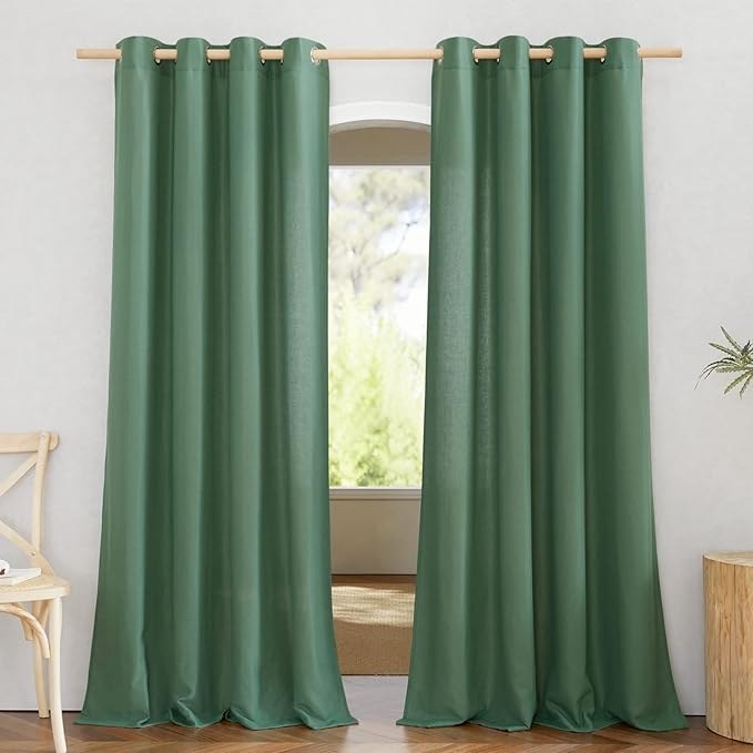 NICETOWN Thick Linen Olive Green Curtains & Drapes, Grommet Linen Blend Privacy
