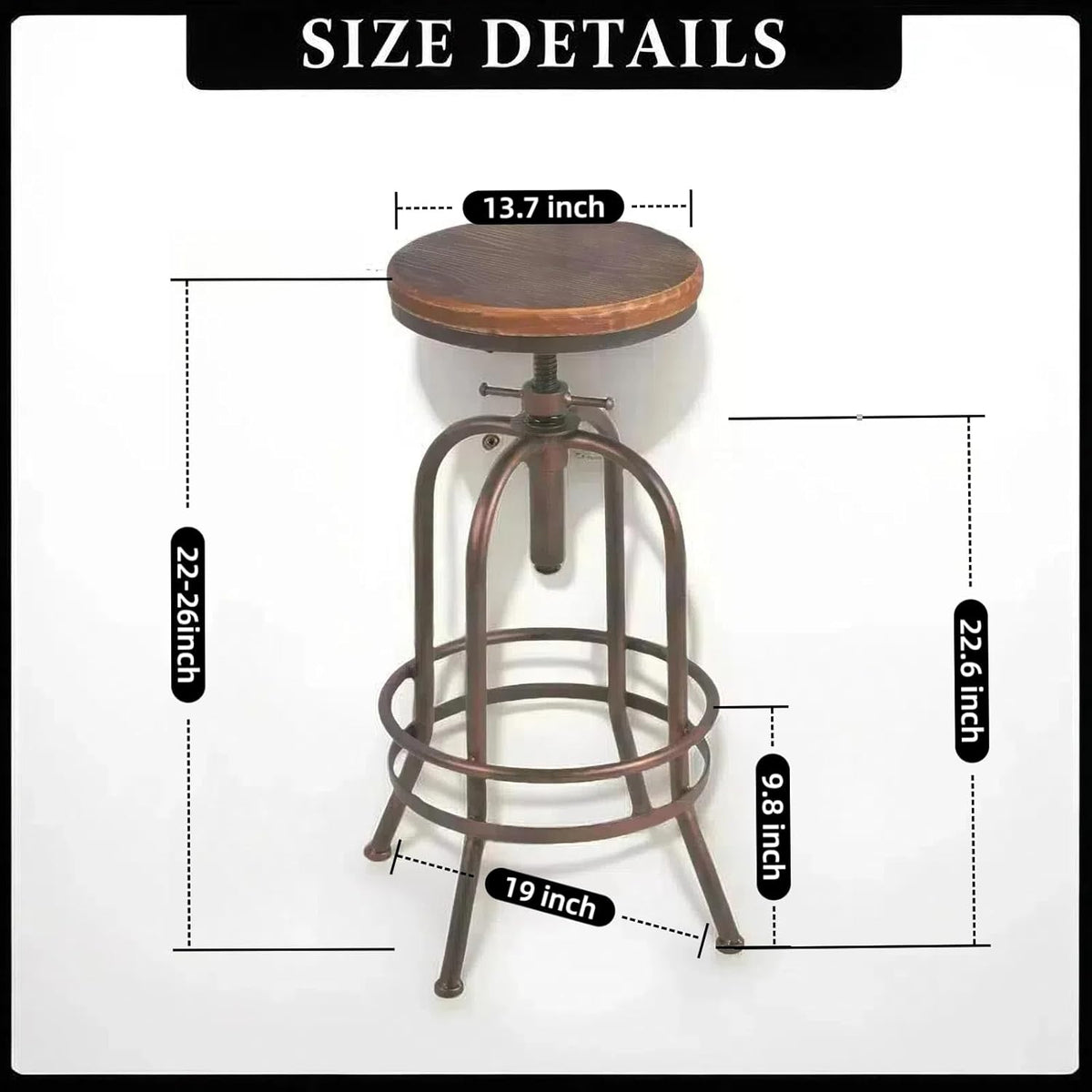 Set of 2 Industrial Bar Stool-Retro 26-32.3inch Swivel Stools-Extra Tall Kitchen Chair-Bar Counter Height Adjustable-Fully Welded (Copper 2PCS)