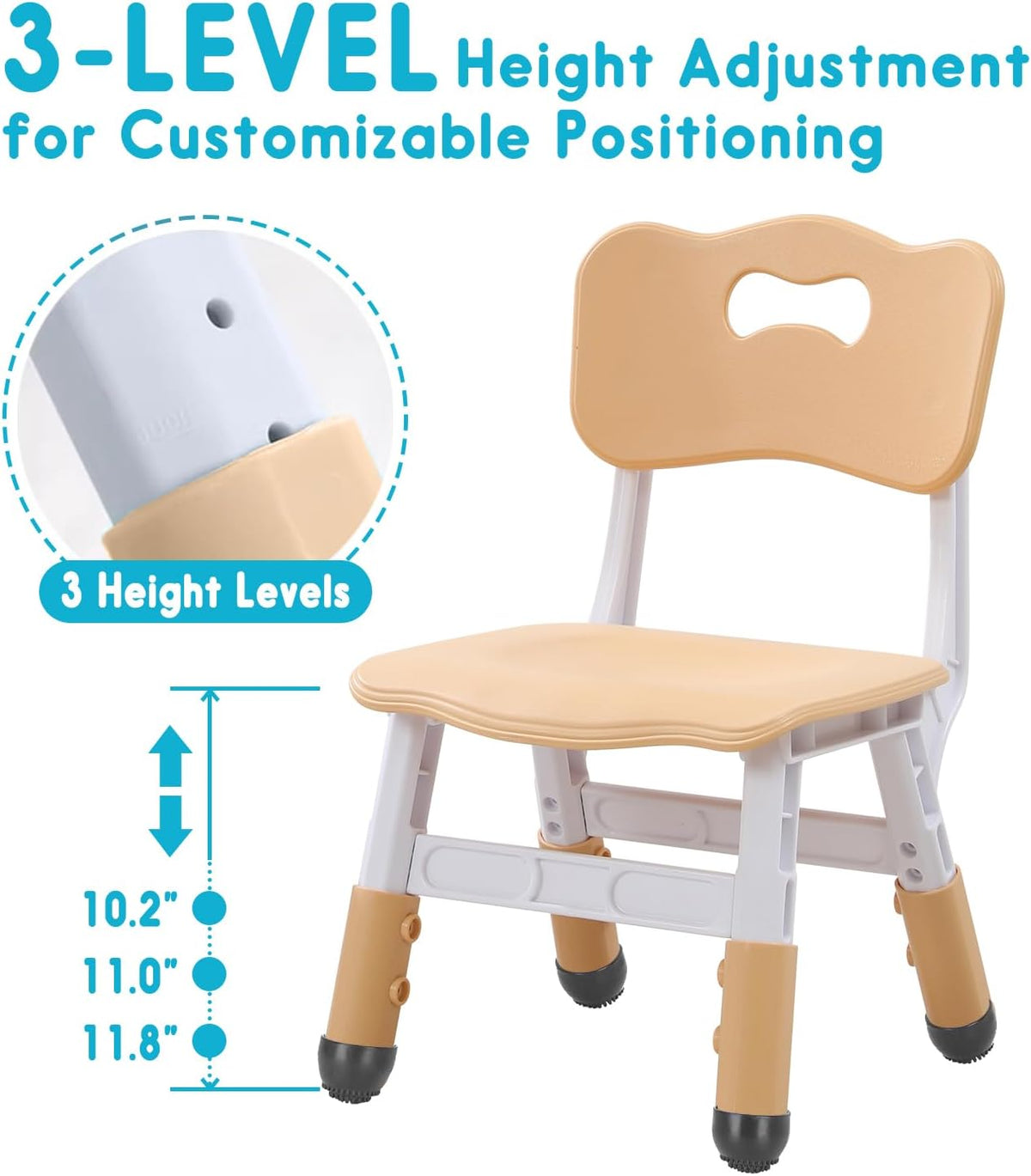 Kids Height Adjustable Toddler Chair Max Load 220LBS Plastic Indoor Outdoor for Children Age 1-6 School Home Daycare Use Burlywood