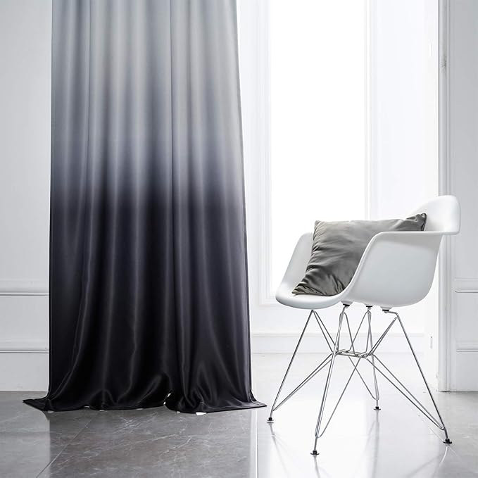 Gradient Color Ombre Blackout Curtains Black Thickening Polyester Eyelet Top