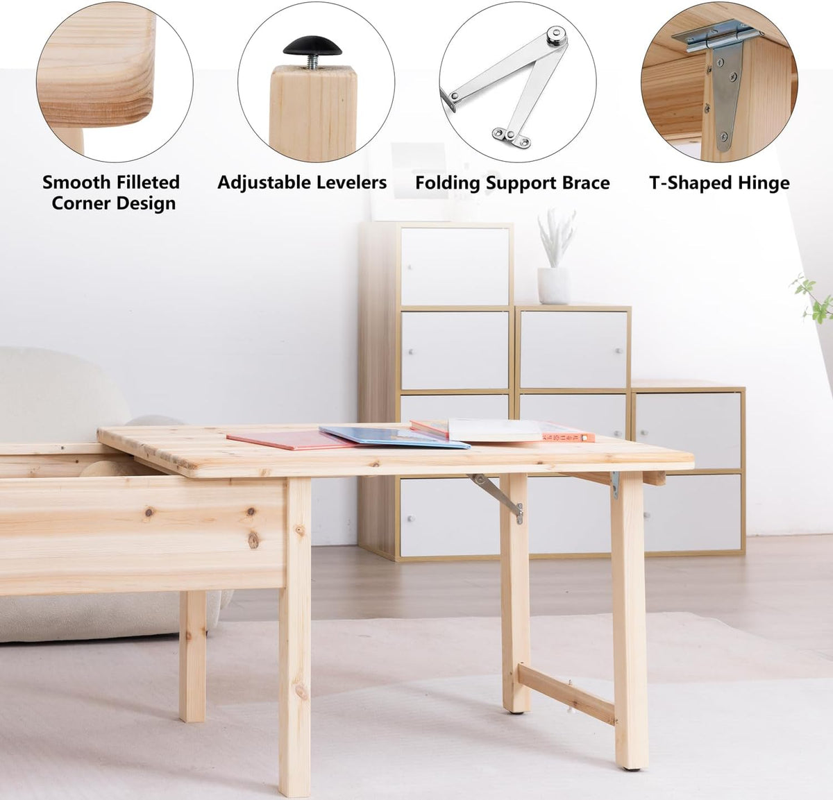 BIRASIL Wooden Kids Table with Storage, Sensory Tables with Folding Lid for Children, Elevated Activity Play Table for Indoor Outdoor, Natural Wood