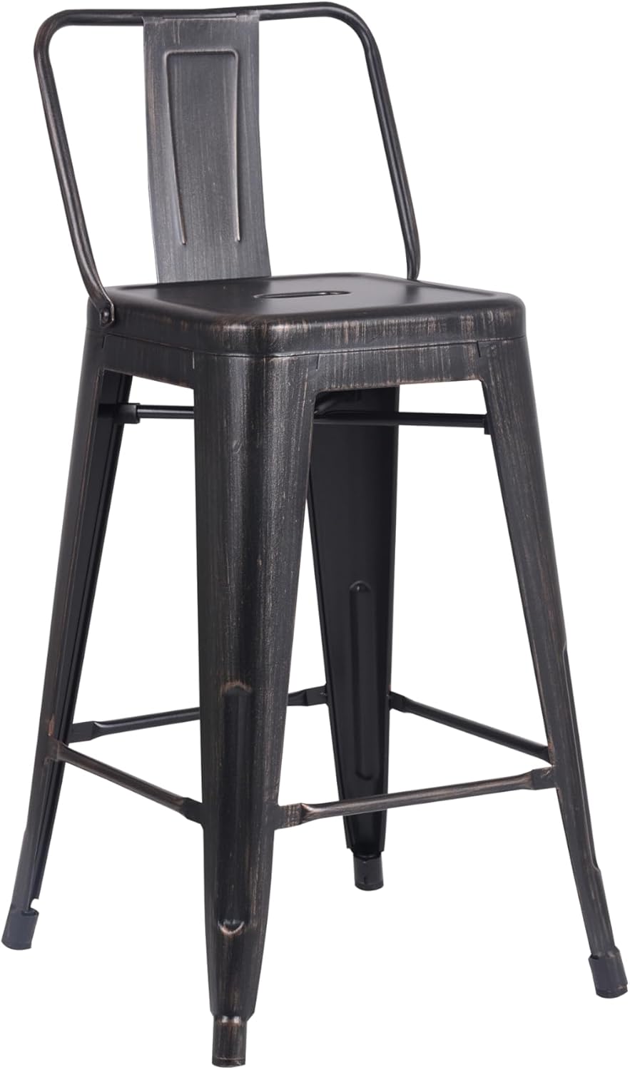AC Pacific 24” Metal Barstool Set of 2 – Country Rustic Style with Low Back, Lightweight & Sturdy Build, Easy Assembly – Sanded Matte Midnight/Brushed Rusty Gold