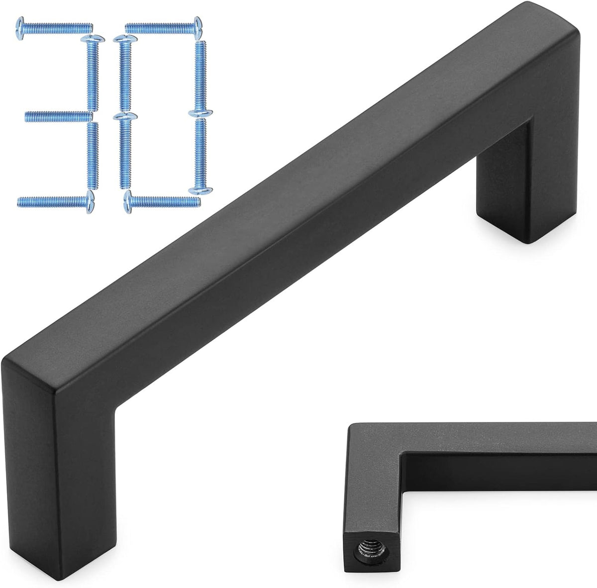 KOOFIZO 30-Pack Solid Square Bar Cabinet Handle - Black Furniture Pull, 3 Inch/76mm Screwhole Distance for Kitchen Cupboard Door, Bedroom Dresser Drawer, Bathroom Wardrobe Hardware