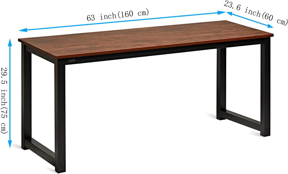 Decoholic 63 Inch Computer Desk, Home & Office PC Laptop Study Writing Table Workstation with Leg Bars, Modern Simple Industrial Style, Rustic Brown