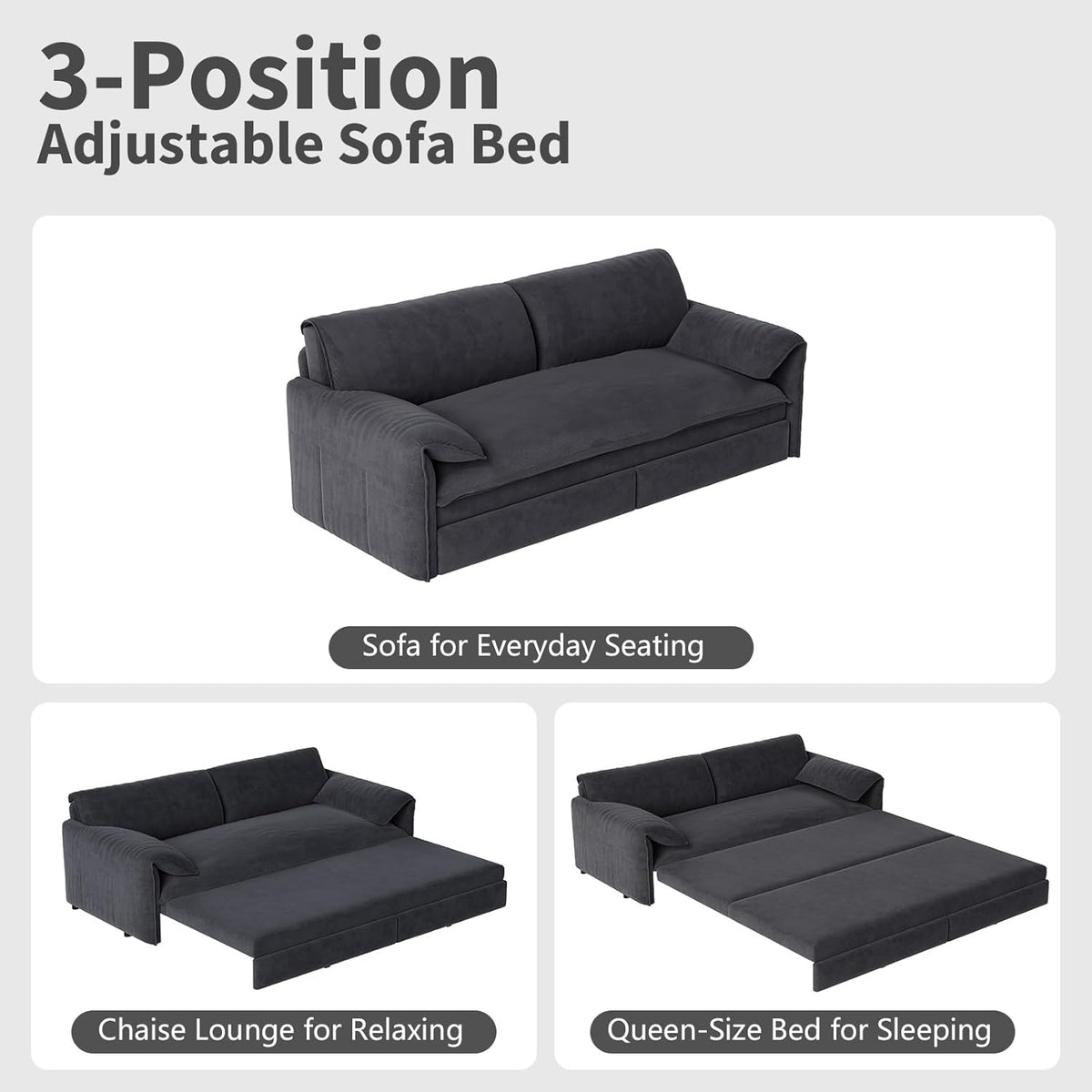 66" Queen Size Pull Out Couch Bed Convertible Sleeper Loveseat Sofa Velvet Futon Sofá Bed Oversized 3 in 1 Pullout Sofa&Couch for Side Storage and Soft Armrest for Living Room, Office, Apartment, RV