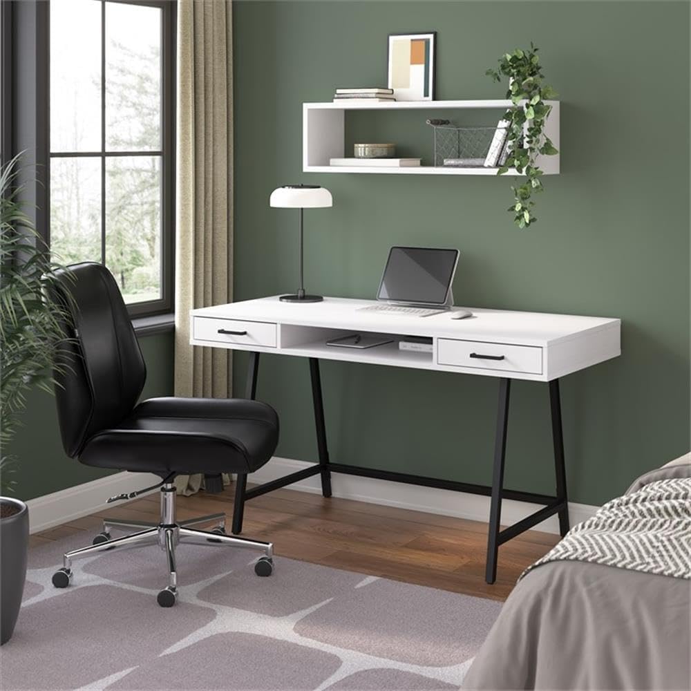 Bush Furniture Steele 54W Writing Desk in Pure White Oak | Computer Table for Home Office Workspace