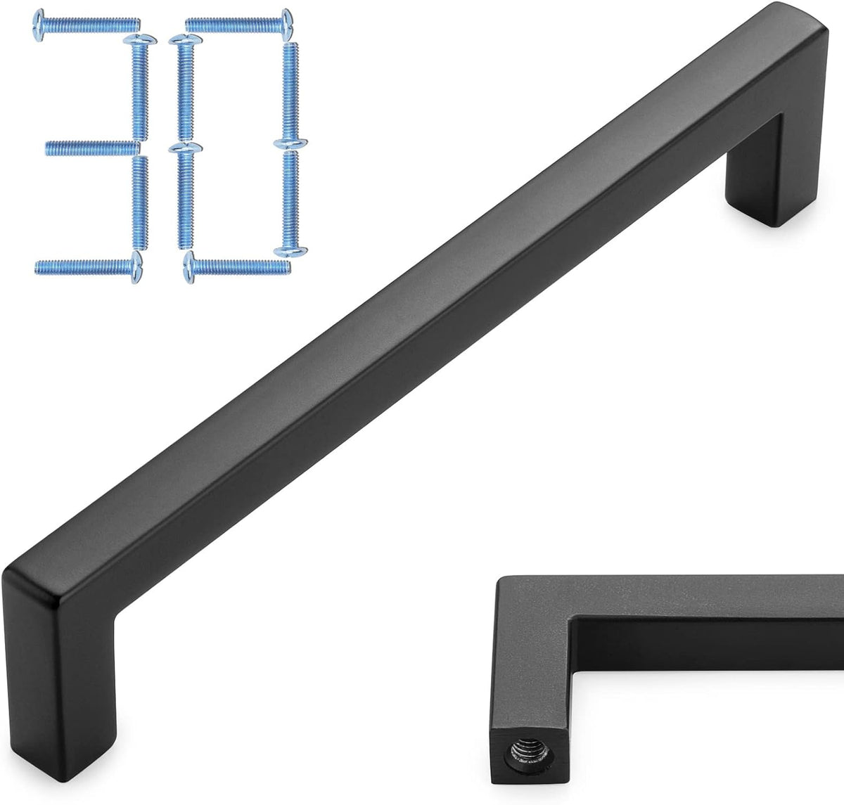 KOOFIZO 30-Pack Solid Square Bar Cabinet Handle - Black Furniture Pull, 5 Inch/128mm Screwhole Distance for Kitchen Cupboard Door, Bedroom Dresser Drawer, Bathroom Wardrobe Hardware