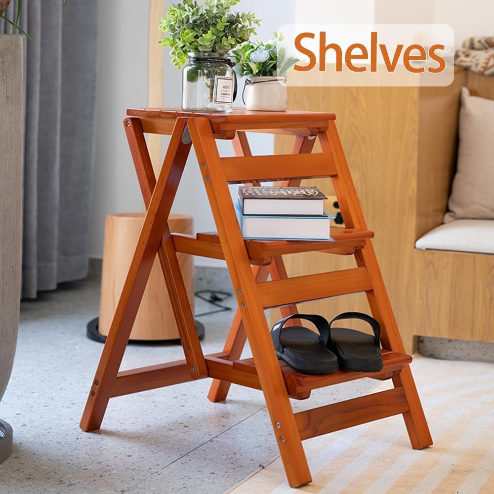 Wooden Step Stool for Adults/Folding stools Wood Step Ladder/Lightweight Step Stool/Folding Step Stool, Portable Ladder, Anti-Slip Ladder,high Chair,Step Chair