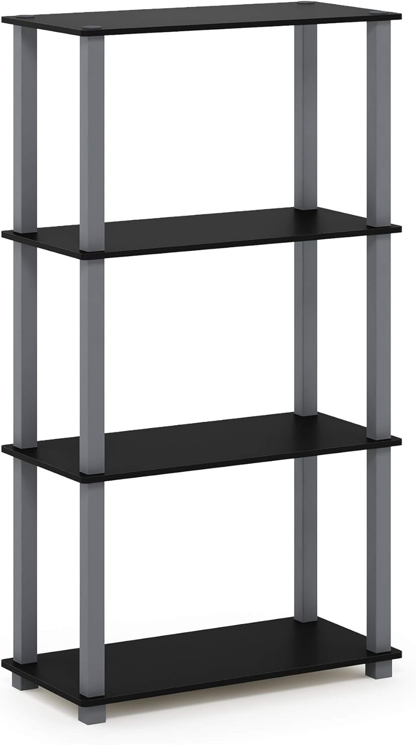 Furinno Turn-N-Tube 4-Tier Multipurpose Shelf Display Rack, Square Tube, Black/Grey