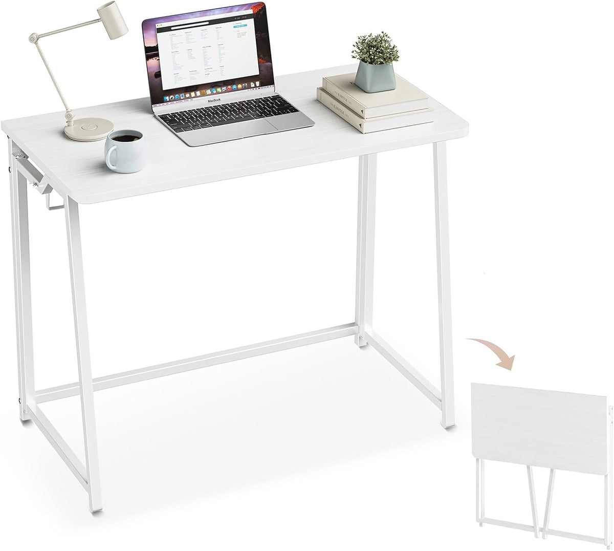 Folding Desk Small Foldable Desk for Small Space, 31.5 Inches Writing Computer Desks in Study, Home Office Foldable Office Desks for Bedroom, White